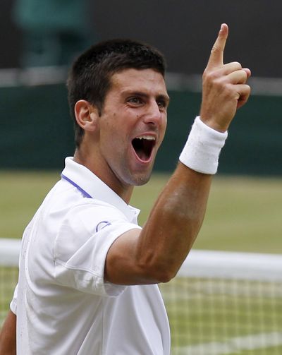 Serbia’s Novak Djokovic celebrates after defeating France’s Jo-Wilfried Tsonga. (Associated Press)