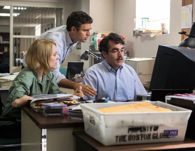 From left, Rachel McAdams,  Mark Ruffalo and Brian dArcy James in a scene from the film “Spotlight.”