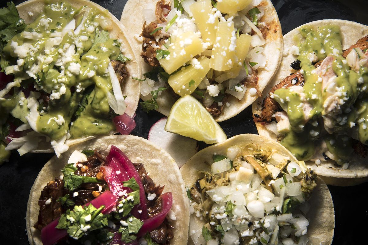 A selection of tacos from Borracho Taco and Tequileria located at 211 North Division Spokane. (Colin Mulvany / The Spokesman-Review)