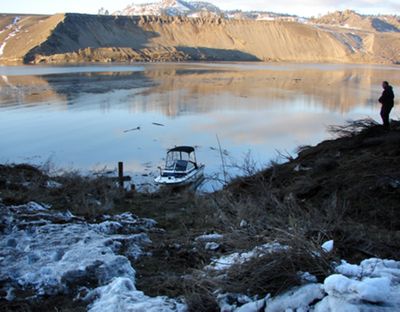 A 17-acre landslide-caused wave destroyed or damaged docks and vessels for 1.5 miles downstream from this site on the Spokane arm of Lake Roosevelt near Mill Canyon on Jan. 16. Photo courtesy Lake Roosevelt National Recreation Area (Photo courtesy Lake Roosevelt National Recreation Area / The Spokesman-Review)