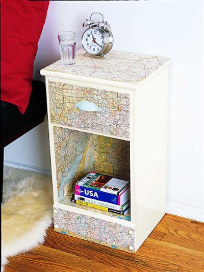 
Try dressing up an old nightstand with a handful of road maps.
 (Budget living / The Spokesman-Review)