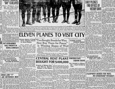 City rethinks allowing stunt flying over downtowna, as the pilots needed suitable landing places in case of engine trouble. In other news, a girls physical education program started at Lewis and Clark High School. (S-R archives)