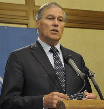 OLYMPIA -- Gov. Jay Inslee announces an agreement with the longshoreman's union to remove pickets from the tunnel project in Seattle to replace the Alaska Way Viaduct. (Jim Camden)