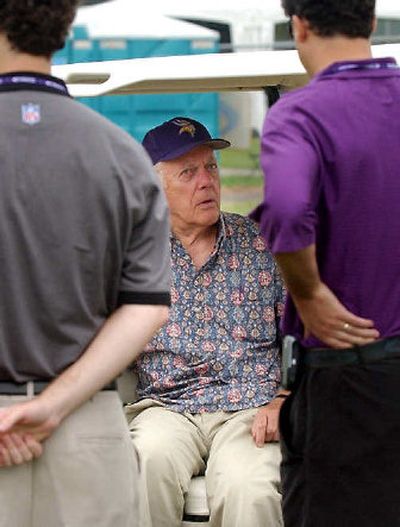 
Former Vikings coach Bud Grant listens to a question while visiting the team's training camp.
 (Associated Press / The Spokesman-Review)