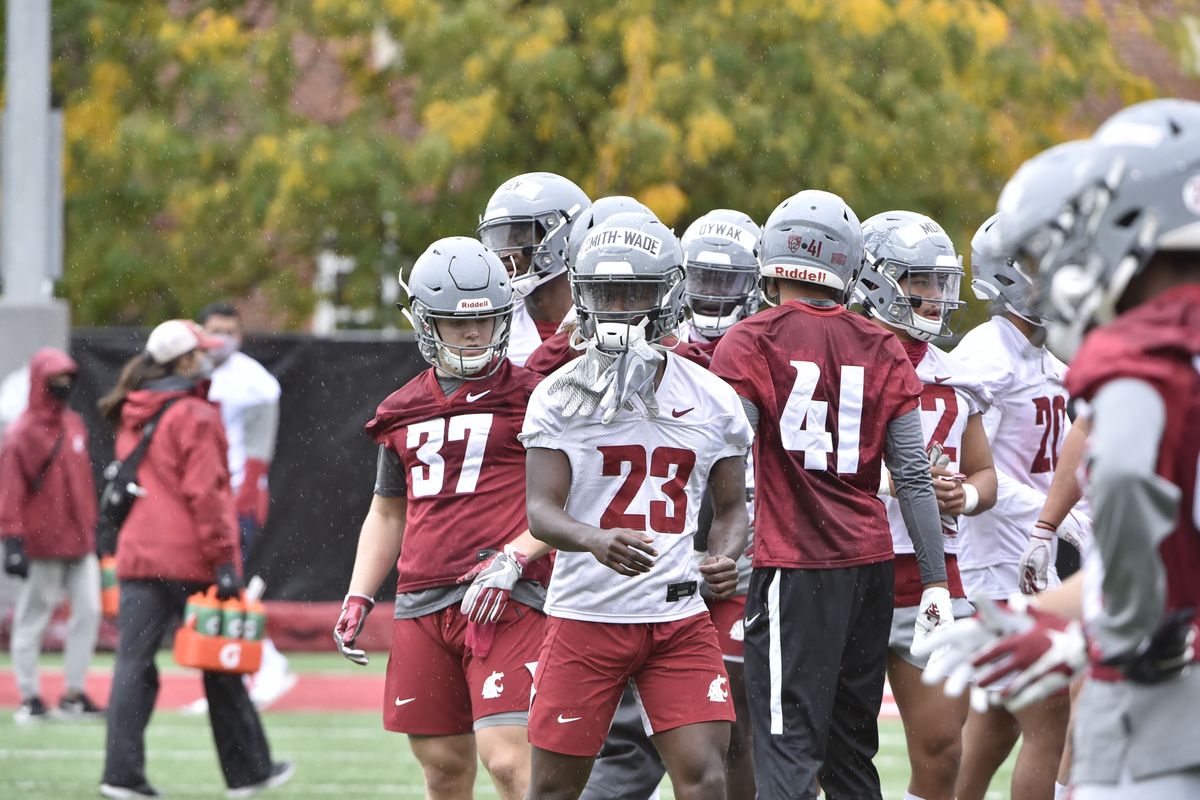 Washington State cornerback Chau Smith-Wade prepares for a drill during practice at Rogers Field.  (Washington State Athletics/Courtesy)