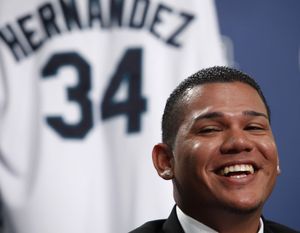 Seattle Mariners pitcher Felix Hernandez smiles during a news conference in Seattle on Thursday, Jan. 21, 2010. Hernandez and the Mariners have completed a $78 million, five-year deal that averts an arbitration hearing and keeps the young ace under contract through 2014. (John Froschauer / Fr74207 Ap)
