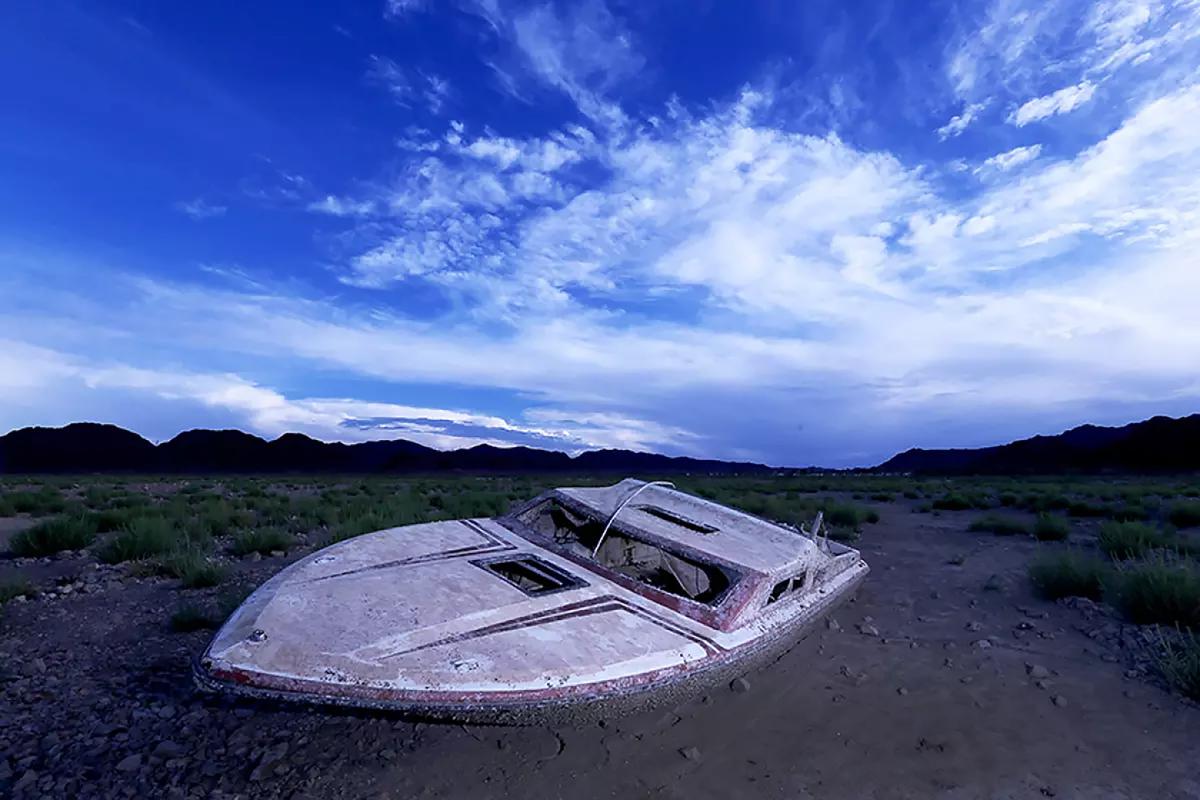 In 2022, as Lake Mead receded, a boat that lay underwater for years was exposed.   (Luis Sinco/Los Angeles Times/TNS)