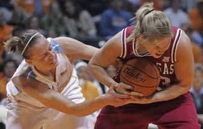 
Tennessee's Angie Bjorklund, left, hit 7 for 16 3-pointers. 
 (Associated Press / The Spokesman-Review)