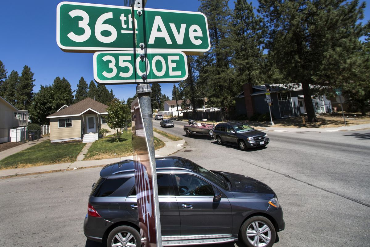 The corner of 36th Avenue and Freya Street in Spokane, Wash., is the worst intersection for distracted driving with a cell phone in the city, according to Cambridge Mobile Telematics. (Dan Pelle / The Spokesman-Review)