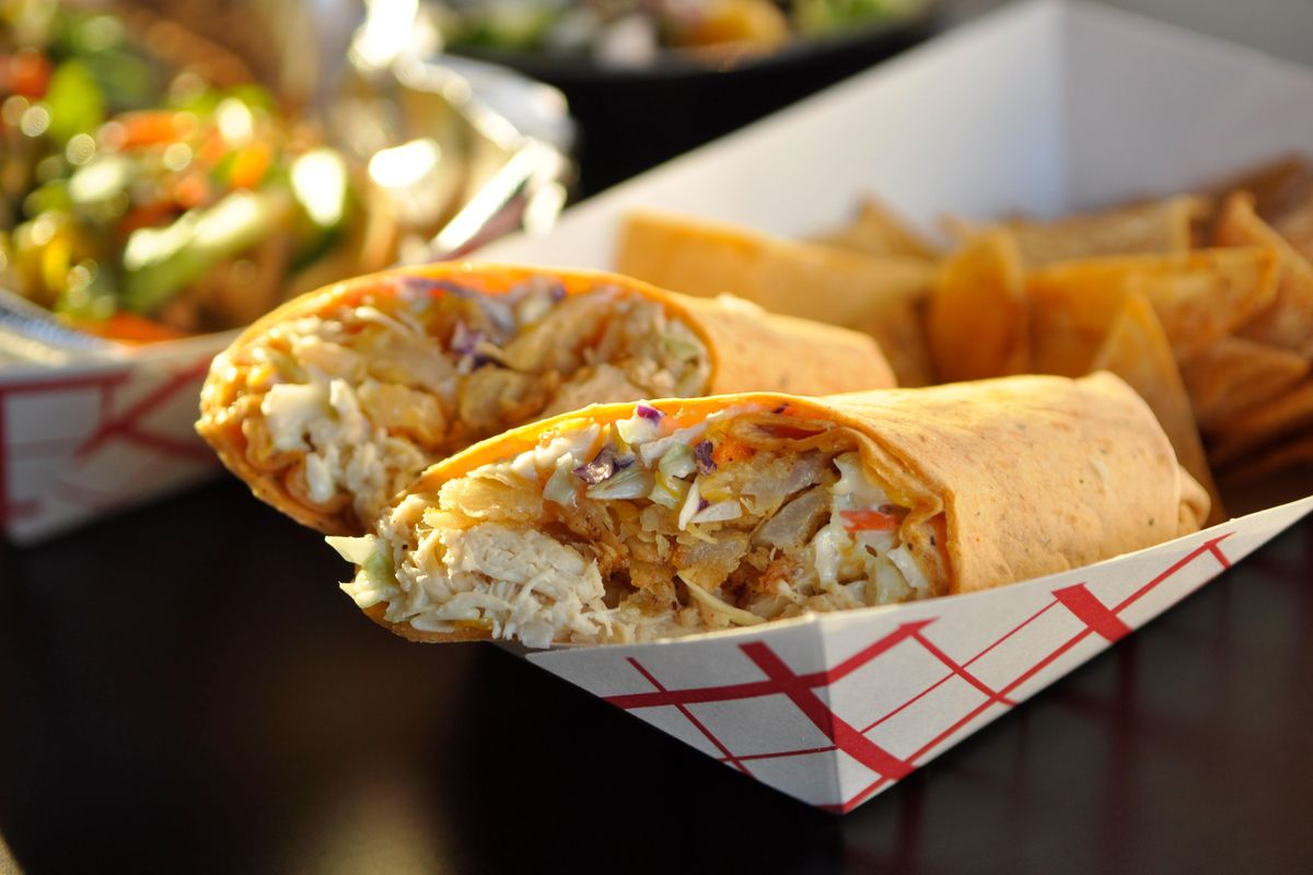 Formerly just a food truck, 3 Ninjas has opened a small walk-up counter in Kendall Yards. The Fire Wrap, seen here, is one of its signature menu items and top-sellers. (Adriana Janovich / The Spokesman-Review)