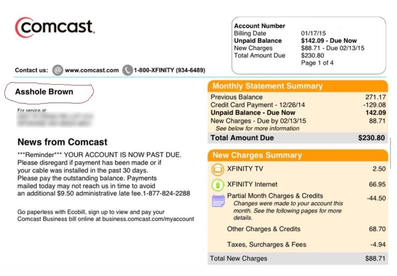 A screenshot of the bill provided by Lisa Brown to Christopher Elliott.  (Christopher Elliott / elliott.org)