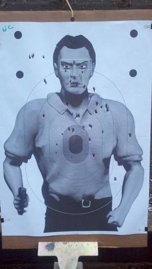 My target after an afternoon of shooting at the Spokane Police Academy gun range. (Nina Culver)