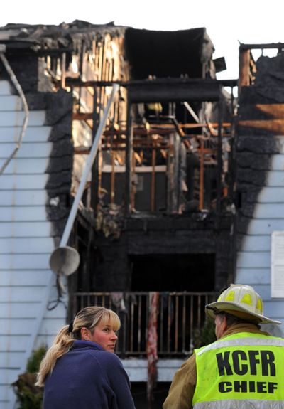 Forty-one residents evacuated: “We were lucky nobody was hurt, not even their pets,” said Tina Smithson, manager of Falls Park Apartments in Post Falls. At 2 a.m. Wednesday a fire burned a second-floor balcony into the third floor. In all, 41 residents were evacuated. (Kathy Plonka)