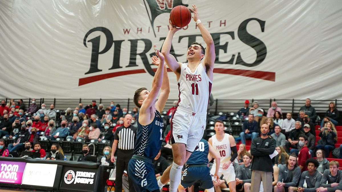 Whitworth guard JT McDermott is enjoying his last college basketball season, taking a leadership role on a young Pirates roster.  (Caleb Flegel/Whitworth Athletics)