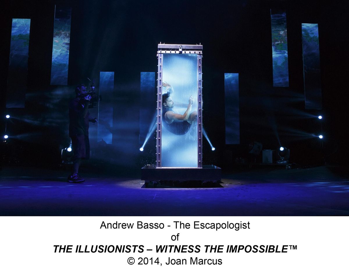 Witness the Impossible Marquis Theatre Synopsis: Seven illusionists enact mind-bending acts of magic and illusion; many have never been seen before. This critically acclaimed production is a mix of outrageous, jaw-dropping acts of grand illusion, levitation, mind-reading, disappearance and a full-view water escape. Cast List: The Manipulator, Yu Ho-Jin The Anti-Conjuror, Dan Sperry The Trickster, Jeff Hobson The Escapologist, Andrew Basso The Inventor, Kevin James The Warrior, Aaron Crow The Futurist, Adam Trent (Courtesy of Joan Marcus)