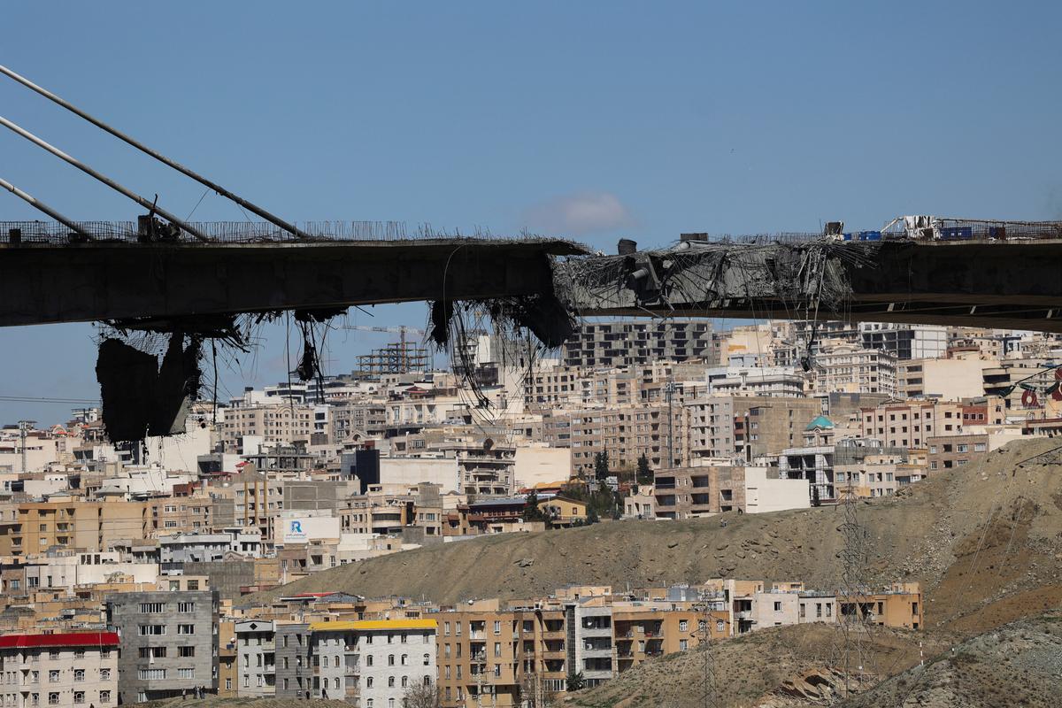 The B1 bridge damaged by a strike, as the U.S.-Israeli conflict with Iran continues, in Karaj, Iran, April 3, 2026. (Reuters)