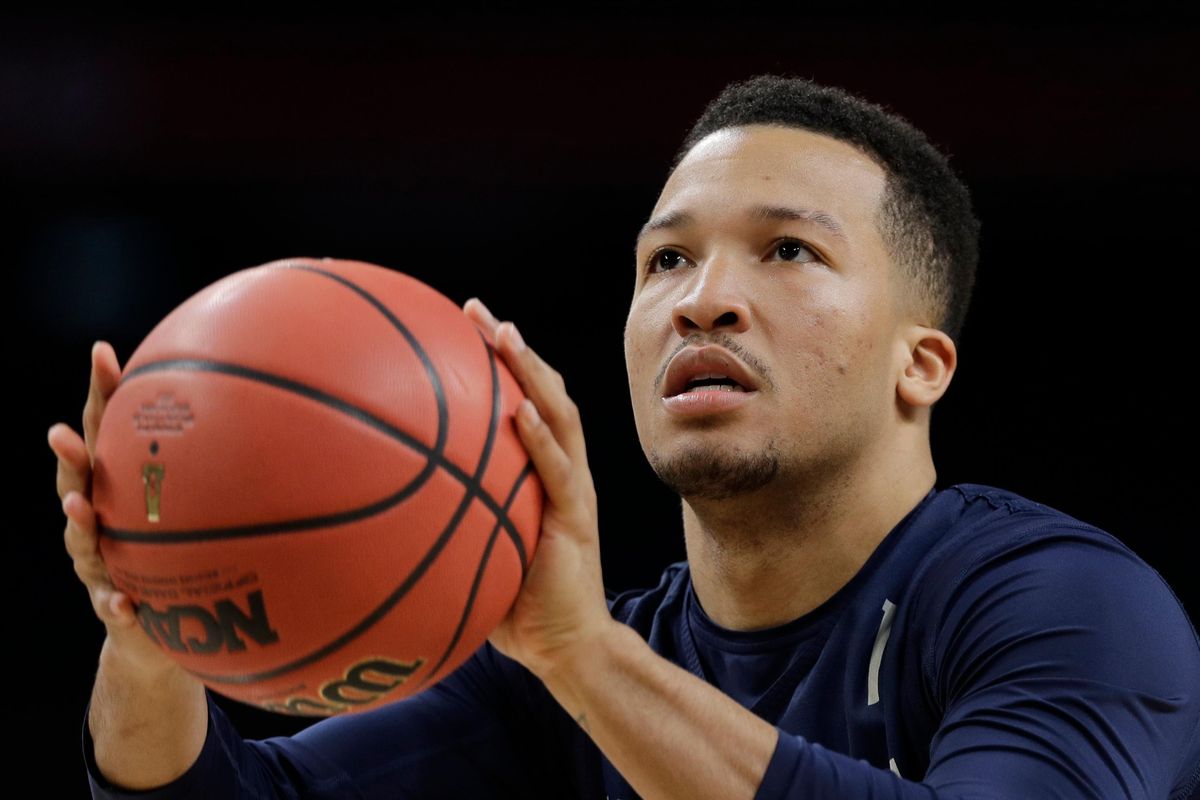 Villanova’s Jalen Brunson (1) shoots during a practice session for the Final Four NCAA college basketball tournament, Friday, March 30, 2018, in San Antonio. (David J. Phillip / Associated Press)