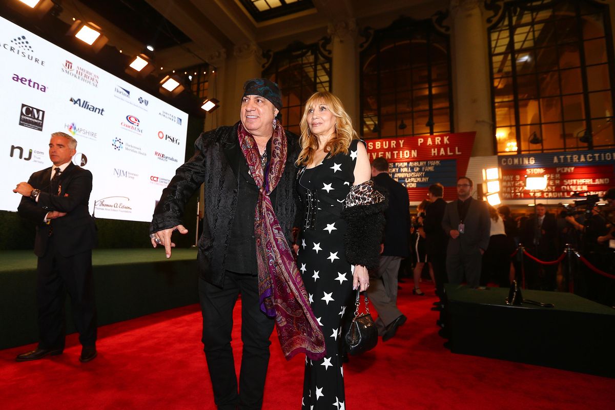 Musician and actor Steven Van Zandt and his wife, Maureen, walk the red carpet in preparation for the induction ceremony at the New Jersey Hall of Fame, Sunday, May 6, 2018, in Asbury Park, N.J. (Bob Karp / Bob Karp/The Daily Record via AP)