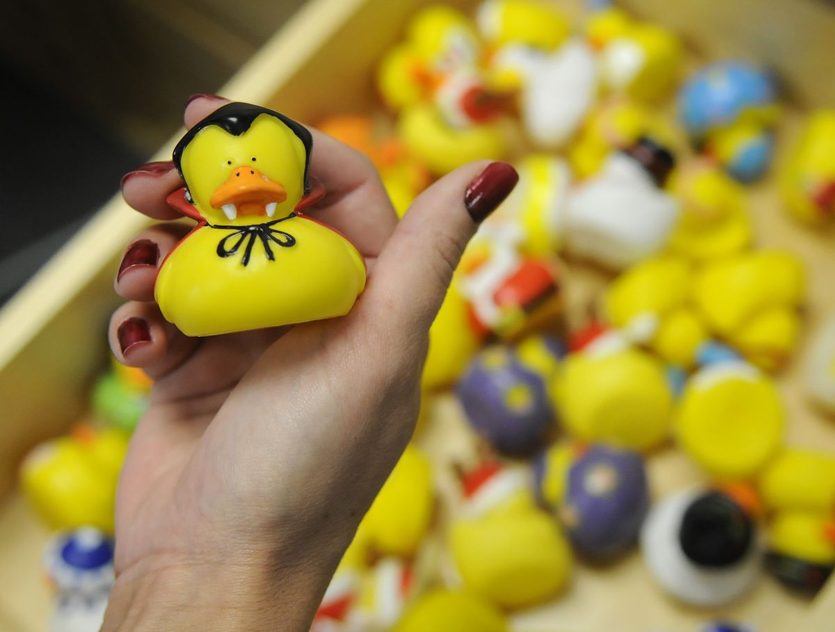 Hildenbrand, research coordinator at WSU’s National Aquatics and Sports Medicine Research Laboratory has a drawer full of rubber duckies to float in the lab’s hot tubs. (Dan Pelle / The Spokesman-Review)
