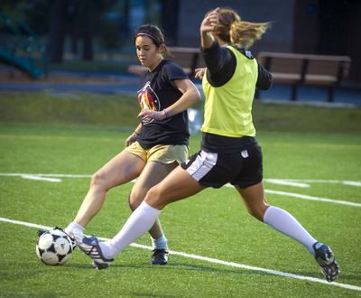 Kenzie Lubeck, left, and Brittany Schrader of the Spokane Shine (Colin Mulvany)