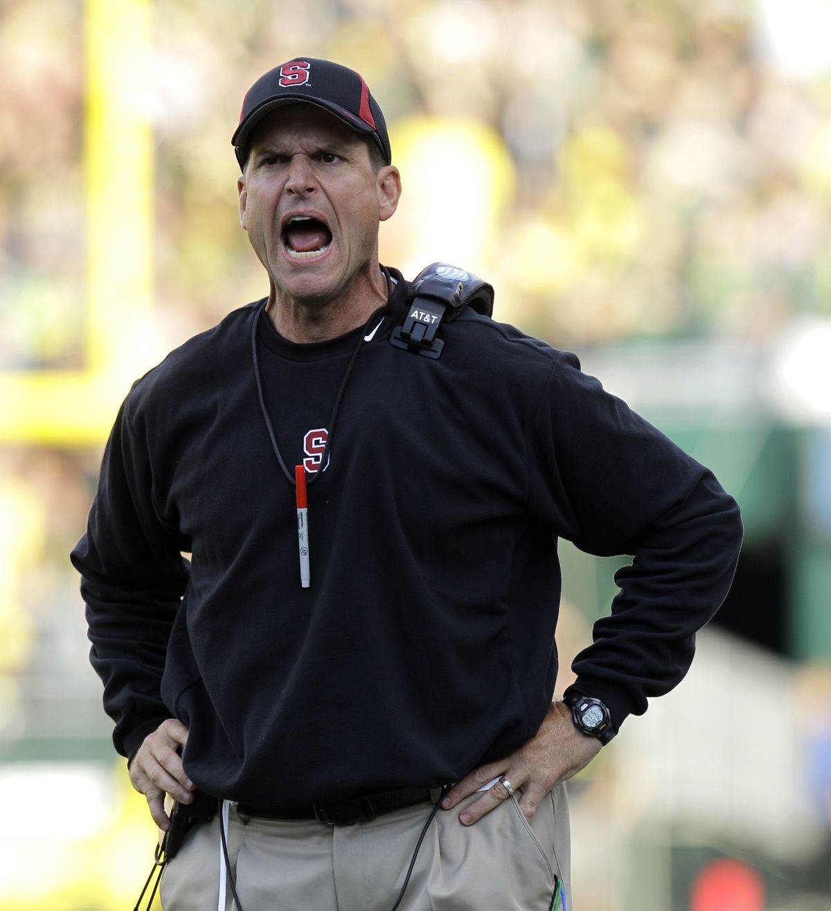 The rivalry between the 49ers’ Jim Harbaugh, above, the former Stanford coach, and Seattle’s Pete Carroll dates to their college days. (Associated Press)