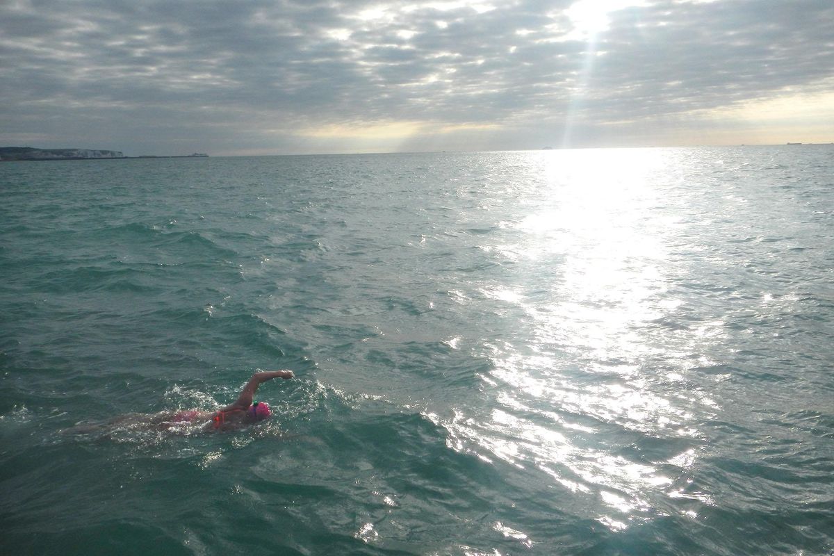 Competitive swimmer Susanne Baab-Simpson swam across the English Channel last month in 11 hours, 47 minutes. (Courtesy of Susanne Baab-Simpson)