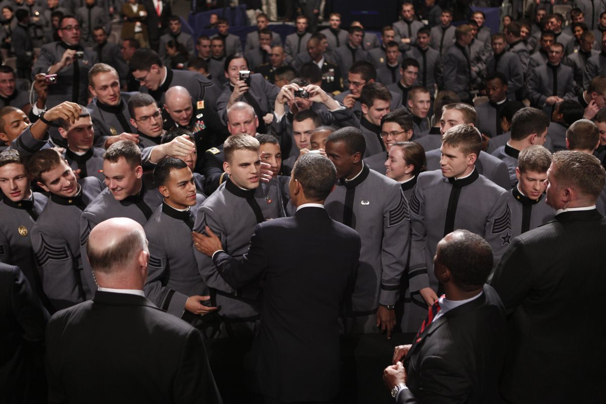 President Barack Obama greets cadets after his speech Tuesday at the U.S. Military Academy at West Point, N.Y. Associated Press photos (Associated Press photos)