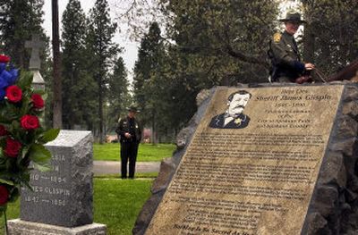 
A ceremony was held at Fairmount Memorial Park on Thursday to dedicate a monument to James Glispin, who was elected sheriff of Spokane County in November 1887. Glispin helped to capture several members of the Jesse James-Younger gang.
 (Photos by Jed Conklin / The Spokesman-Review)