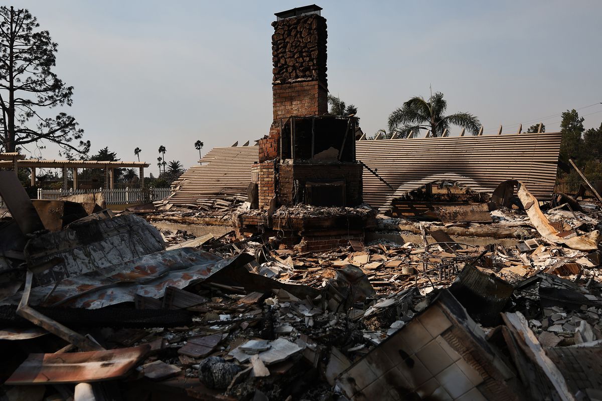 A home was destroyed in the Mountain fire on Thursday in Camarillo, Calif.  (Mario Tama/Getty Images North America/TNS)