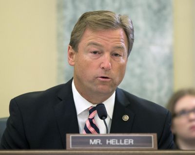 Sen. Dean Heller, R-Nev. speaks on Capitol Hill on April 2, 2014 in Washington. President Donald Trump has cleared a primary election path for one of the most vulnerable Senate Republicans running for re-election this year, persuading Heller’s GOP opponent to drop out of the race and instead run for a House seat. (Pablo Martinez Monsivais / Associated Press)