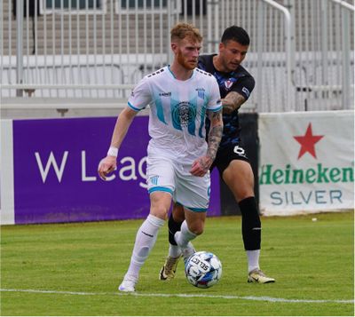 Spokane Velocity forward Josh Dolling controls the ball against the South Georgia Tormenta on Sunday at Tormenta Stadium in Statesboro, Georgia.  (Courtesy of Spokane Velocity)