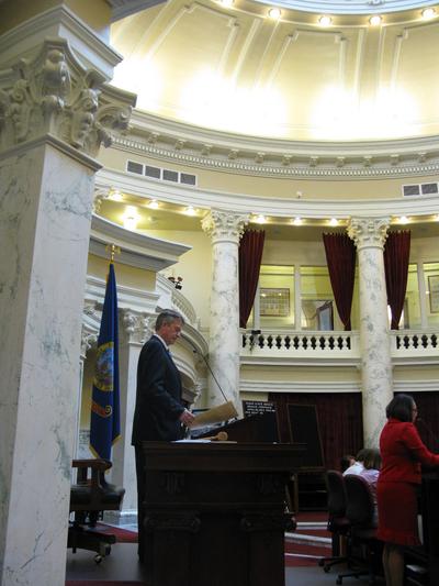 Lt. Gov. Brad Little presides over the Idaho Senate on Wednesday morning (Betsy Russell)