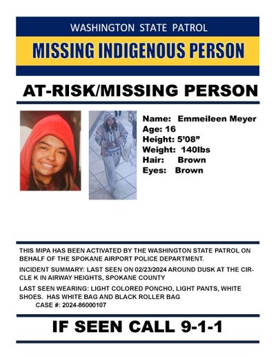 Law enforcement is asking for the public's help locating 16-year-old Emmeileen Meyer, who went missing Friday near Airway Heights.  (Courtesy of Washington State Patrol)