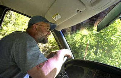 
Alex D'Andrea drives up a small valley to the large clearcut on state forest land near Rose Lake, where forestry officials with the state Department of Lands proposed to defoliate the area with herbicide spraying to aid in the replanting process. It is within a mile of several homes, including D'Andrea's, along the Coeur d'Alene River's chain lakes area. 
 (Jesse Tinsley / The Spokesman-Review)