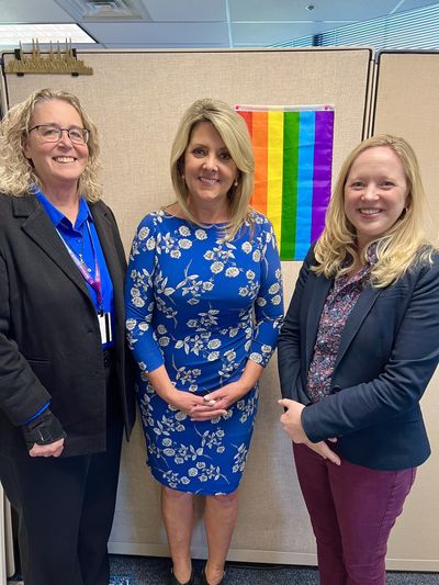 Kim McCollim, left, poses next to Mayor Nadine Woodward, center, and Emergency Management Director Sarah Nuss in a photo Woodward shared to social media on June 1.  (X, formerly known as Twitter)