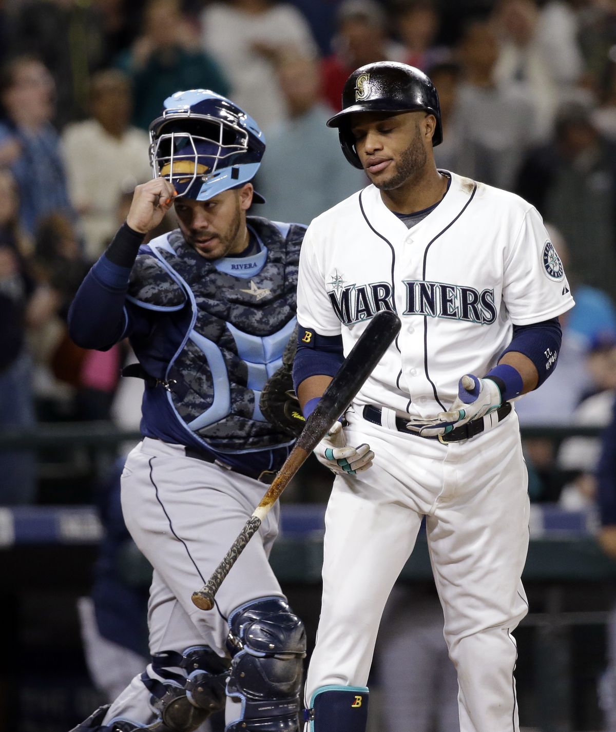 M’s Robinson Cano reacts after striking out to end the game. (Associated Press)