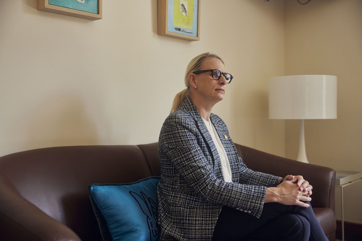 State Senate Majority Leader Kate Lieber, a Democrat, in Salem, Ore., on Wednesday, May 31, 2023. Bipartisan collaboration was once a point of pride in Oregon, where Republicans have brought the Senate to a halt with a political boycott. (Leah Nash/The New York Times)  (LEAH NASH)