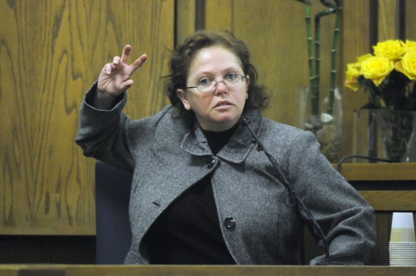 Shellye Stark testifies in Spokane County Superior Court March 12. She's charged with first-degree murder and conspiracy to commit murder for the Dec. 9, 2007, shooting death of her husband, Dale Robert Stark. (Dan Pelle / The Spokesman-Review)