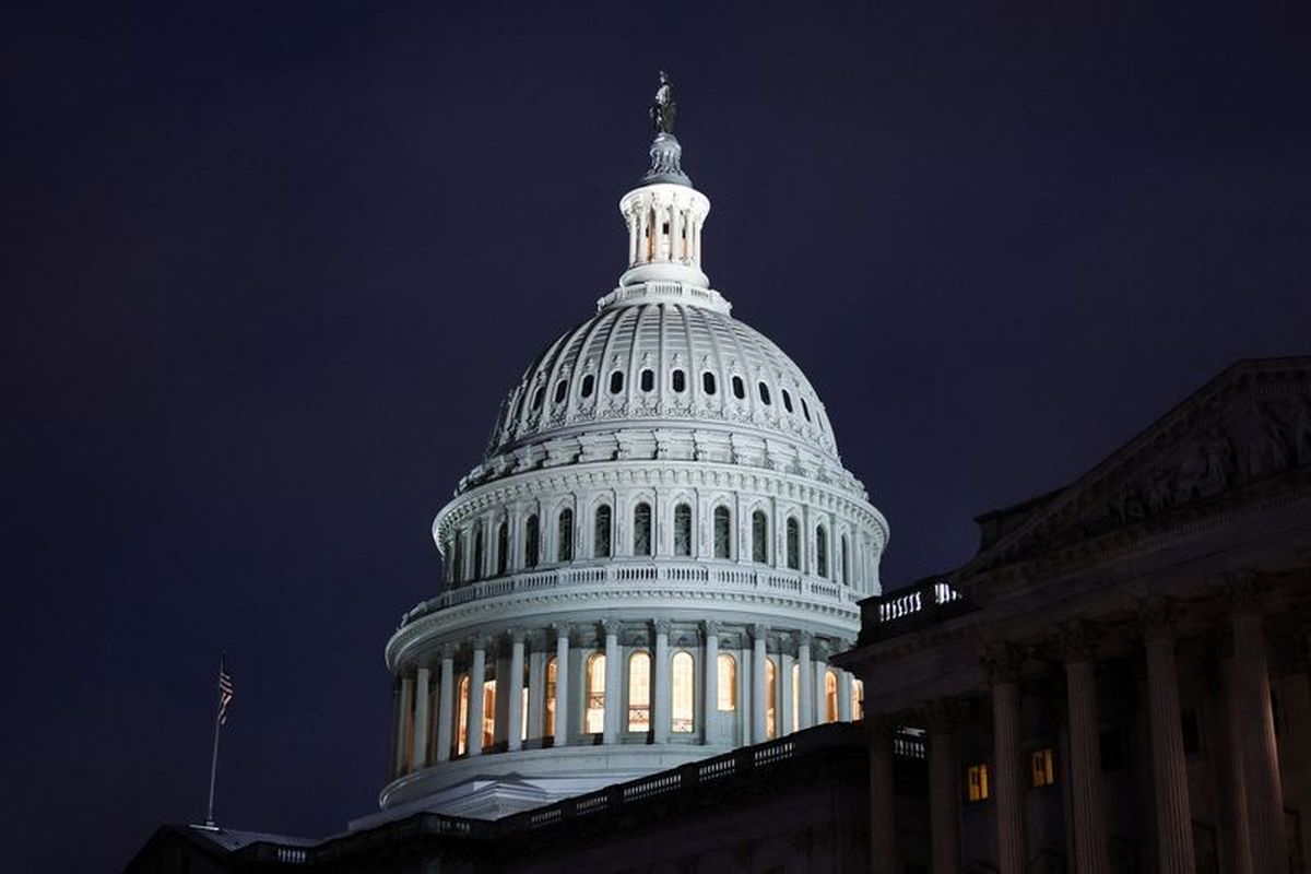 A view of the U.S. Capitol building at night in Washington, D.C., U.S., March 2, 2026. REUTERS/Kylie Cooper  (Kylie Cooper)