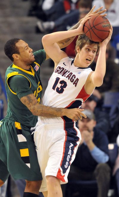 Gonzaga's Kelly Olynyk, right, says he will work on his inside game during his redshirt season. (Jesse Tinsley)