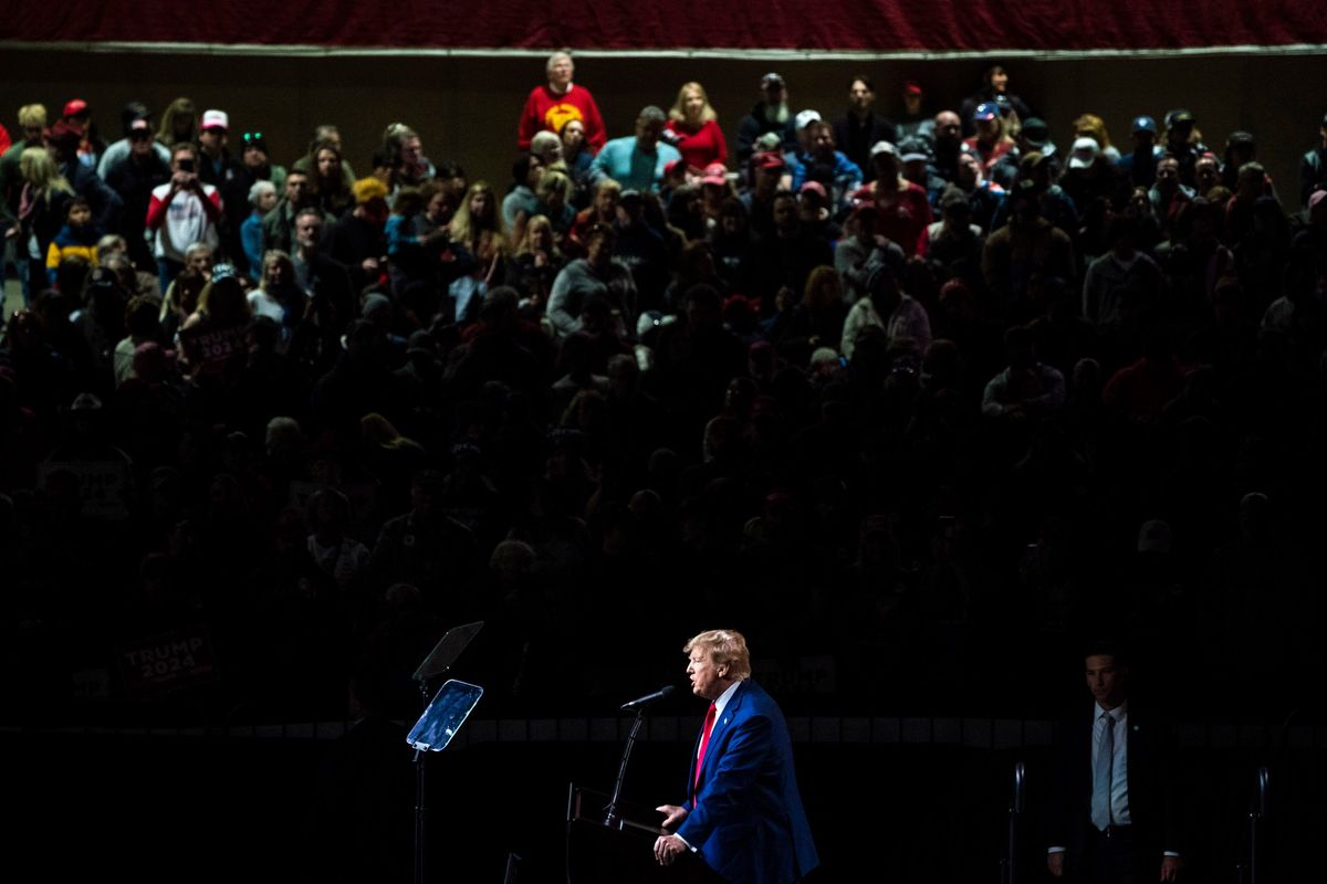 Former president Donald Trump speaks during an event at the Reno-Sparks convention center on Dec. 17 in Reno, Nev.  (Jabin Botsford/The Washington Post)