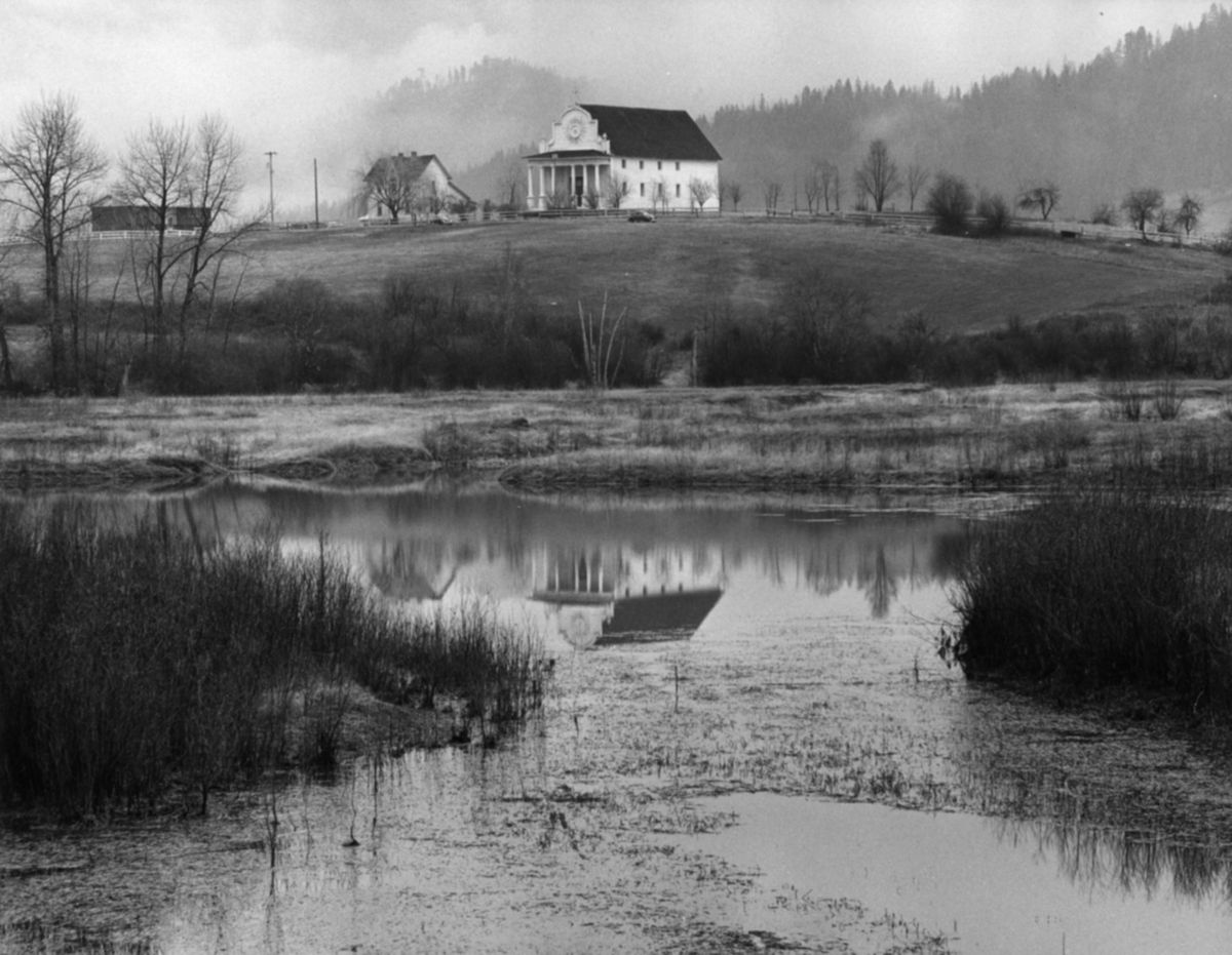 March 1973: Fog rises over a murky reflection of the old Mission of (Photo archive)