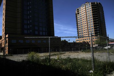 A vacant lot at the corner of Seventh Street and Sherman Avenue in Coeur d’Alene will be the site of a six-story office building and will offer views of the lake. VIQ Development, an Idaho-based real estate development firm is developing The Plaza on Sherman.  (Kathy Plonka / The Spokesman-Review)