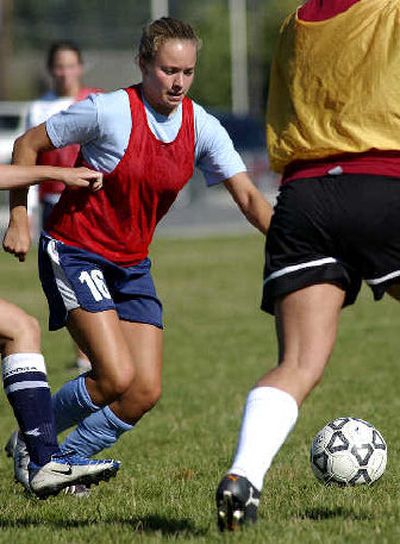 
University High's Tonya Schnibbe maneuvers around her teammates during a practice last month.
 (Liz Kishimoto / The Spokesman-Review)