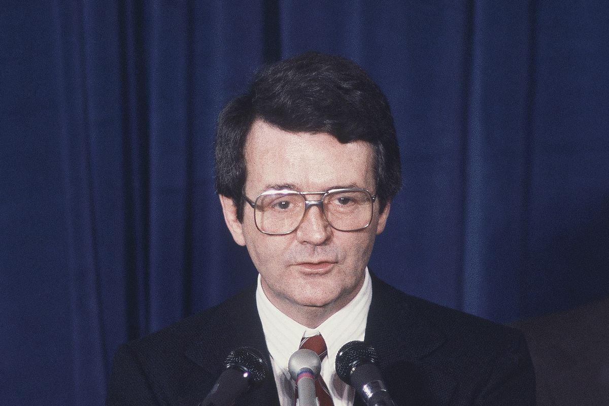 Then-Labor secretary Raymond Donovan, a Reagan nominee, speaks Monday, Dec. 23, 1980 in Washington. Donovan, a construction company executive who resigned as secretary of the U.S. Department of Labor, died Wednesday, June 2, 2021. He was 90. (Taylor)