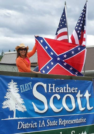 This is the photo Idaho Rep. Heather Scott, R-Blanchard, posted on Facebook, writing, “Protecting and promoting our freedom of speech is an honor.”