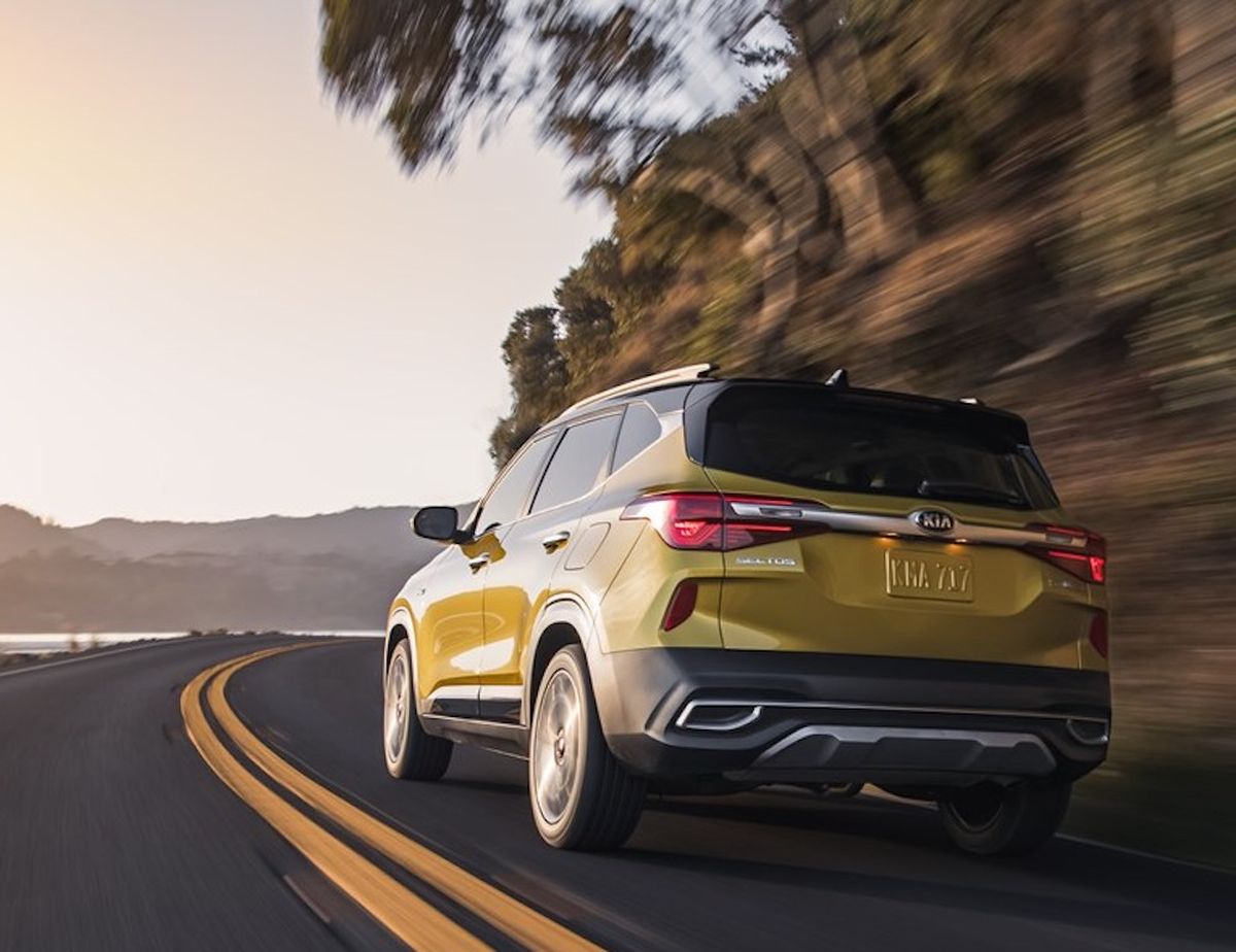 Its upright stance, ruggedized appearance and elevated, 7.2-inch ride height suggest aggressive off-road capabilities, but the Seltos is really about affordable urban utility. (Kia)