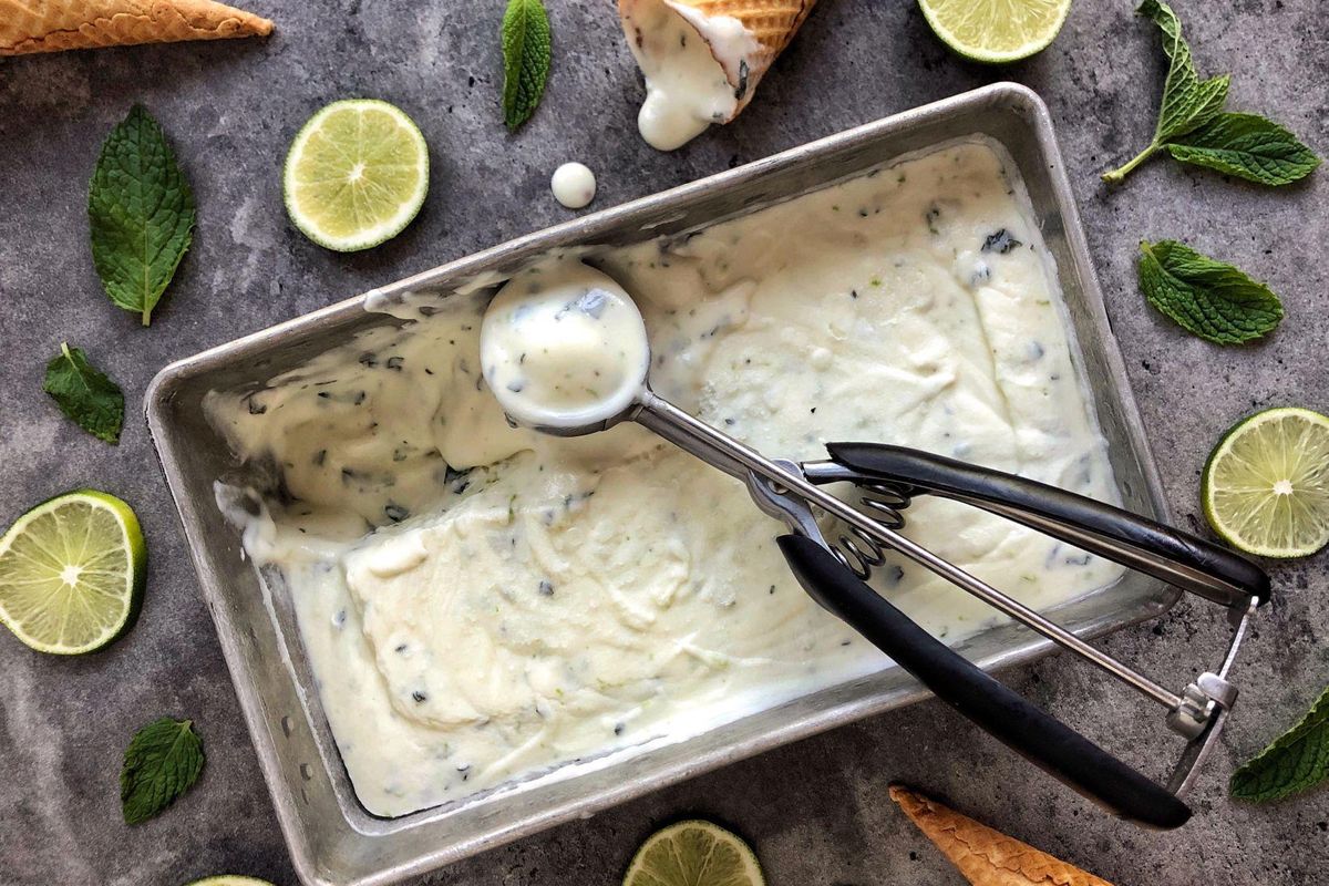 With only five ingredients, this easy, no-churn mojito ice cream whips up faster than you could imbibe the Cuban cocktail. (Audrey Alfaro/For The Spokesman-Review)