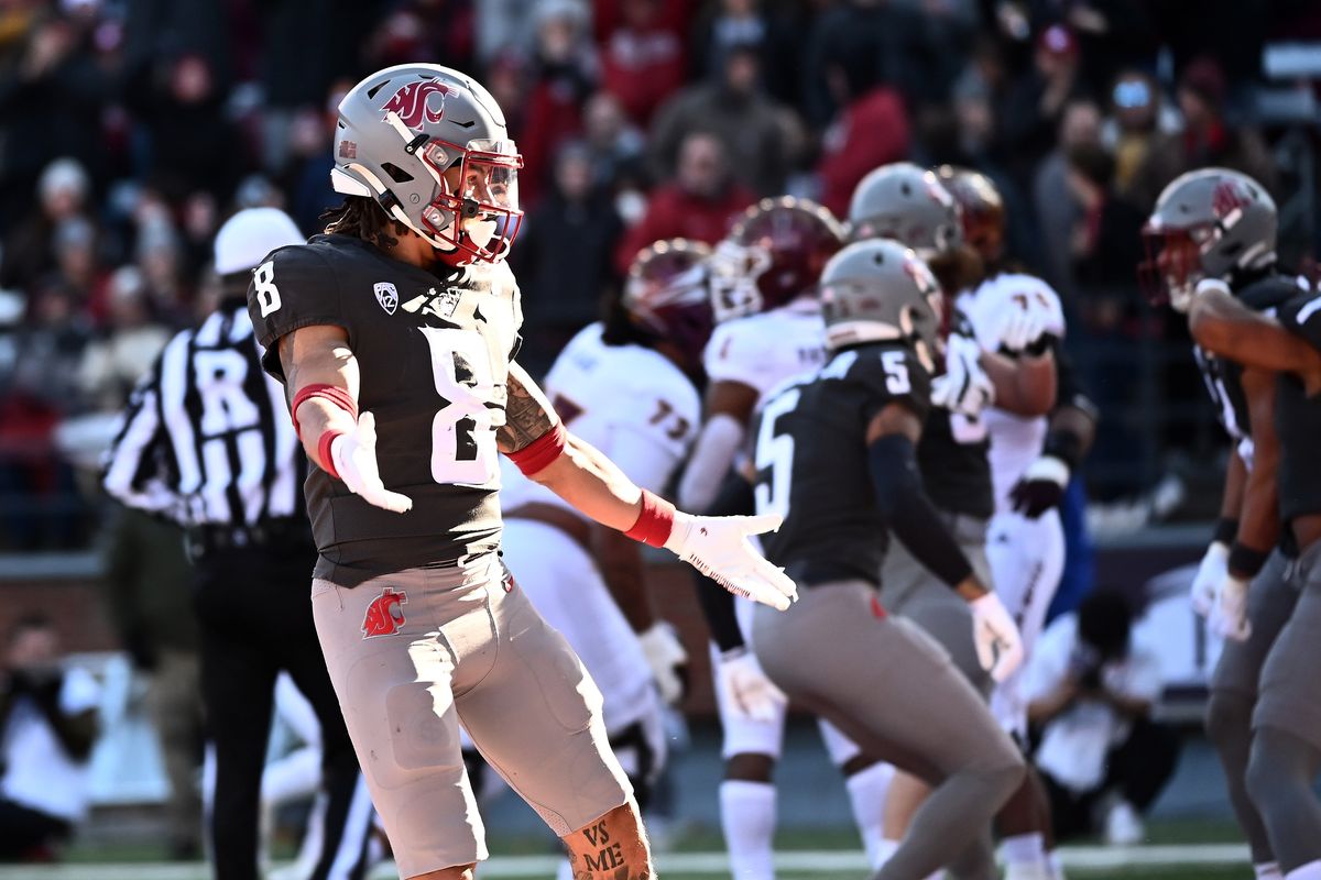 Washington State nickel Armani Marsh (8) celebrates after a play against Arizona State during the first half of a Pac-12 game Saturday at Gesa Field in Pullman.  (James Snook/For the Spokesman-Review)
