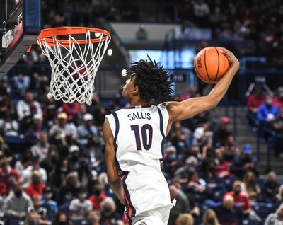 Gonzaga guard Hunter Sallis finishes off a one-handed slam dunk at last year’s Kraziness in the Kennel on Oct. 9. The Zags will hold their annual season tip-off event on Oct. 8 this year.  (Dan Pelle/The Spokesman-Review)
